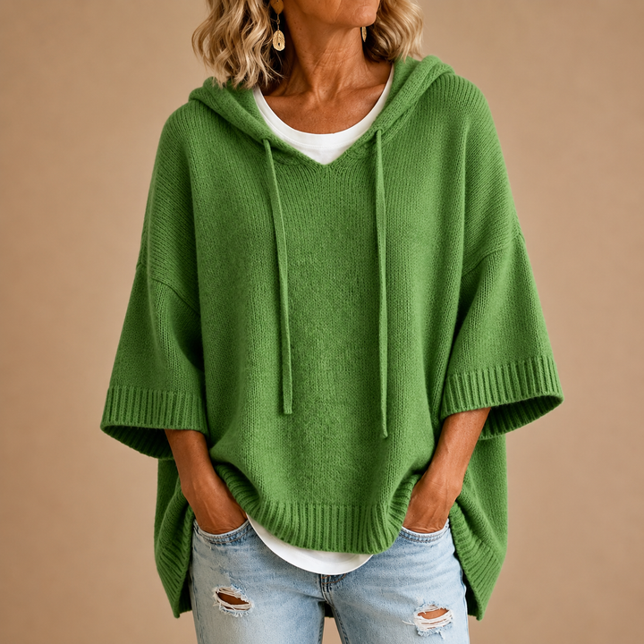 Oriana | Poncho met capuchon en driekwartmouwen