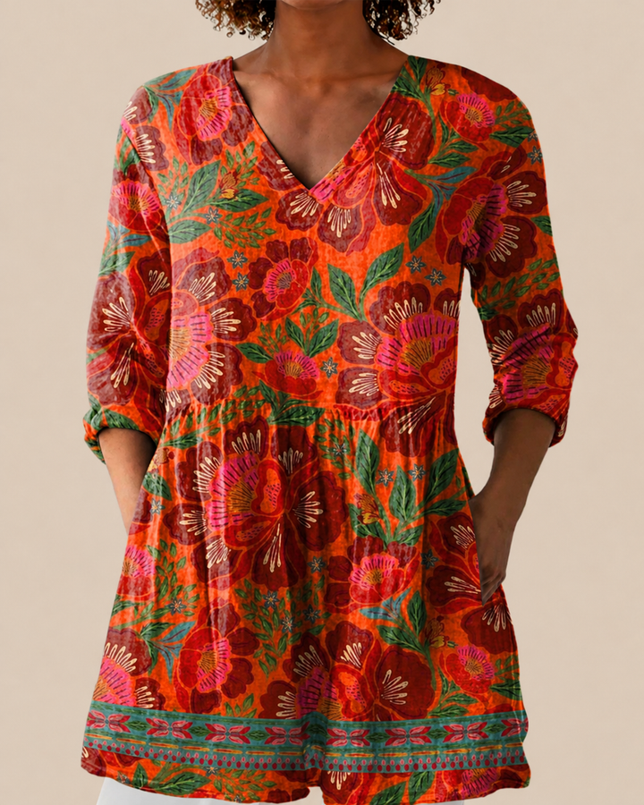 Kaia | Lange Blouse met Expressief Patroon