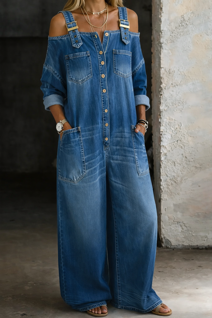 Sophia | Denim salopette met blote schouders