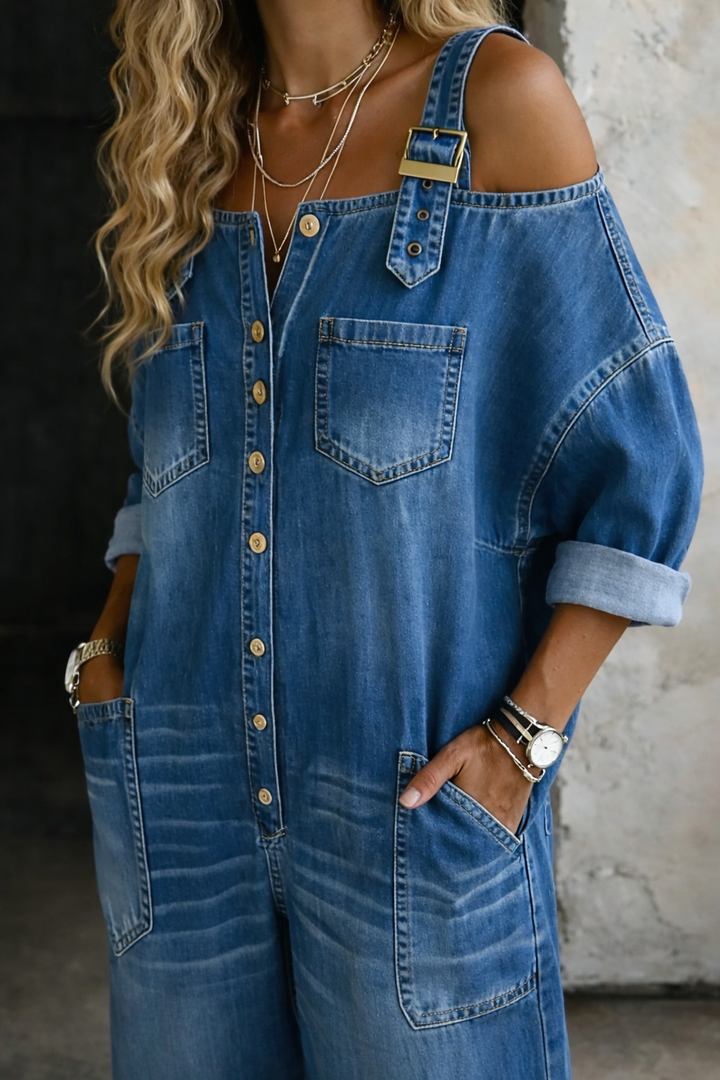 Sophia | Denim salopette met blote schouders