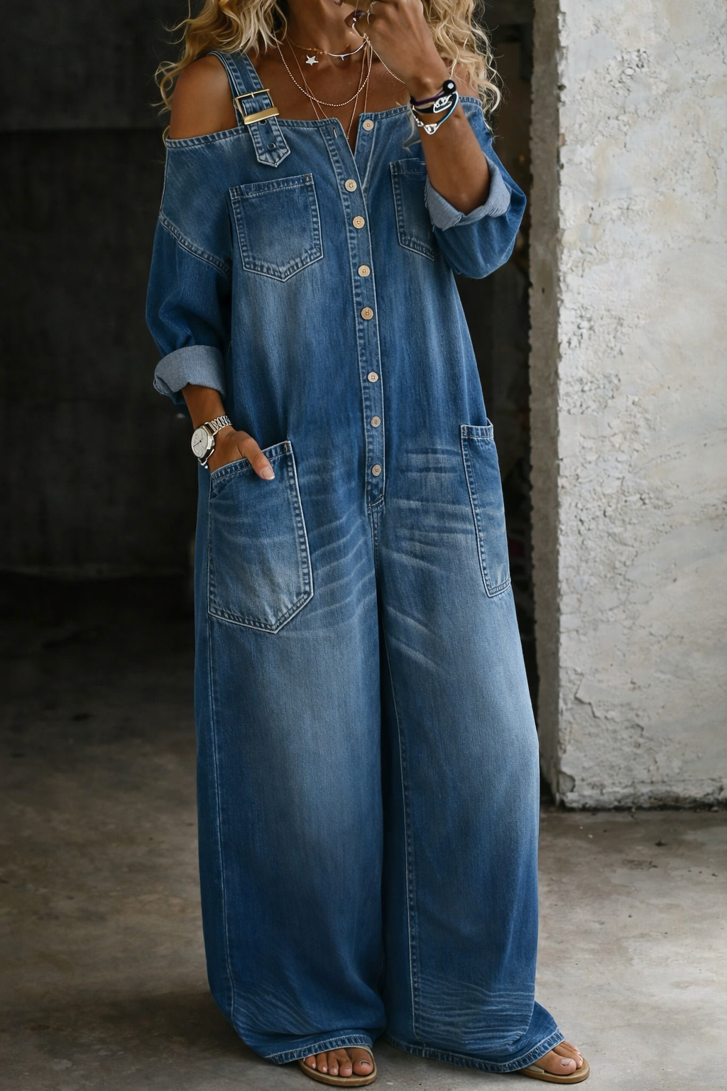 Sophia | Denim salopette met blote schouders