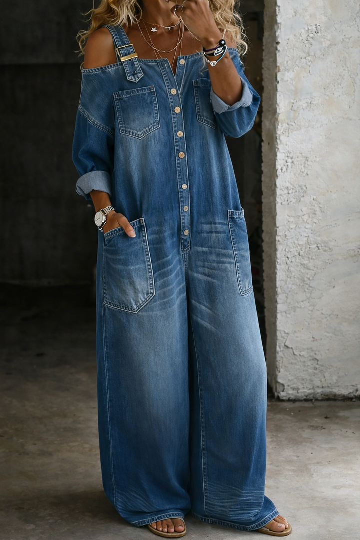 Sophia | Denim salopette met blote schouders