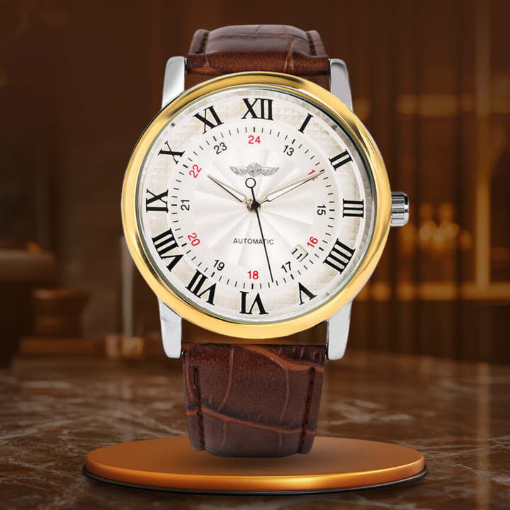 Mode Luxe Leer Volledig Automatische Mechanische Horloge