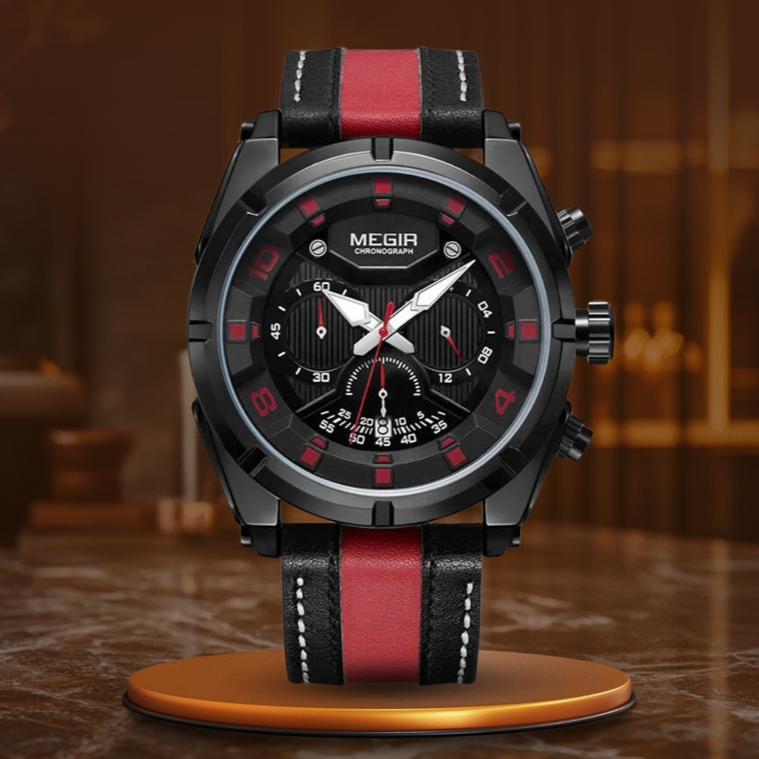 Luxe leren militaire sport chronograaf horloge