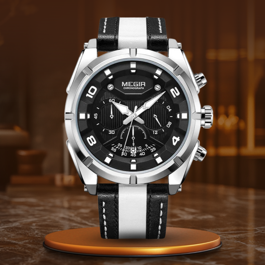 Luxe leren militaire sport chronograaf horloge