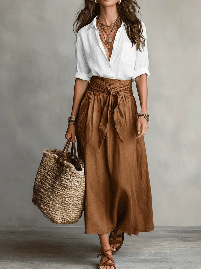 Vera™ | Set van Twee Stukken: Zwarte Top en Olijfgroene Midi Rok