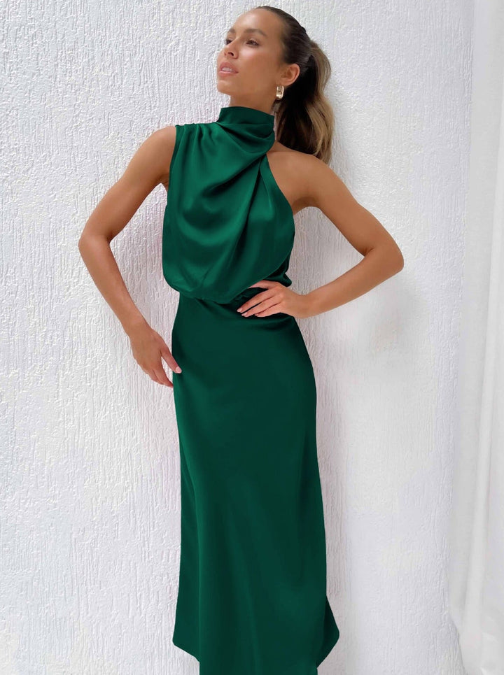 Lucía | Elegante diepgroene halterjurk