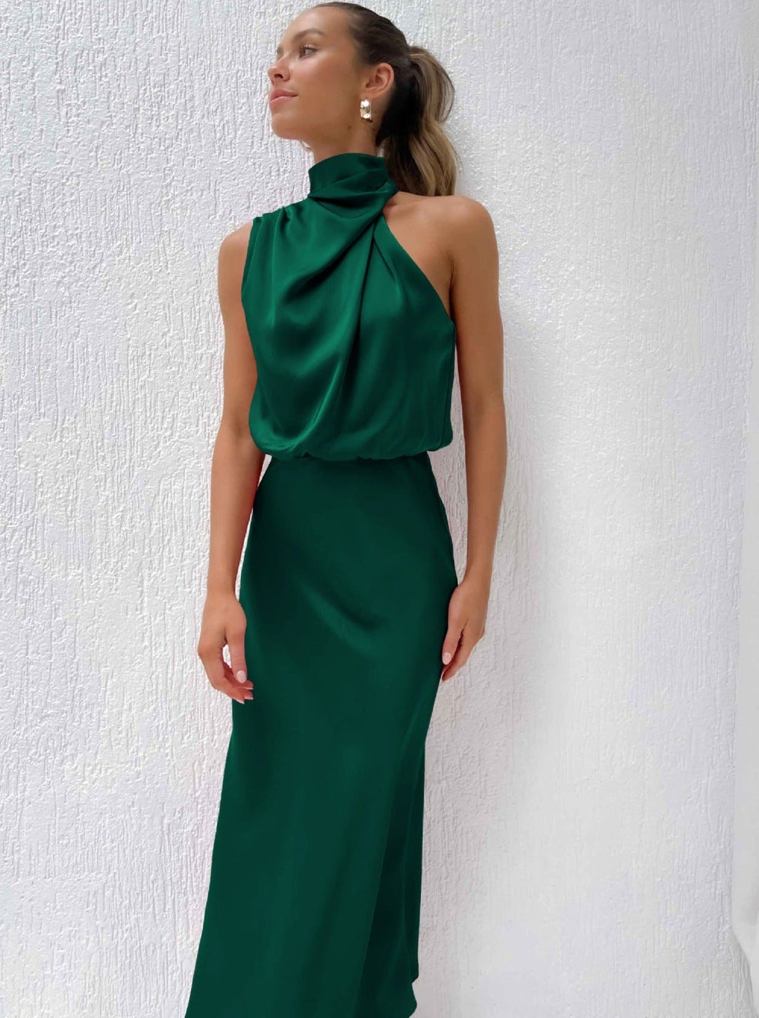 Lucía | Elegante diepgroene halterjurk