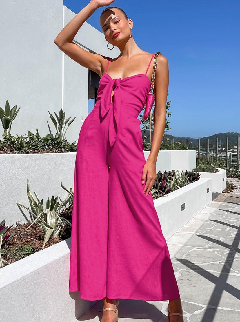 Effen Kleur Mouwloze Riem Jumpsuit voor Vakantie