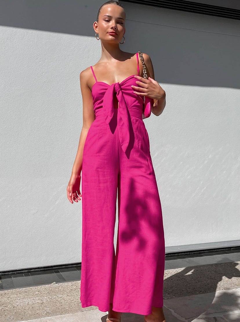 Effen Kleur Mouwloze Riem Jumpsuit voor Vakantie