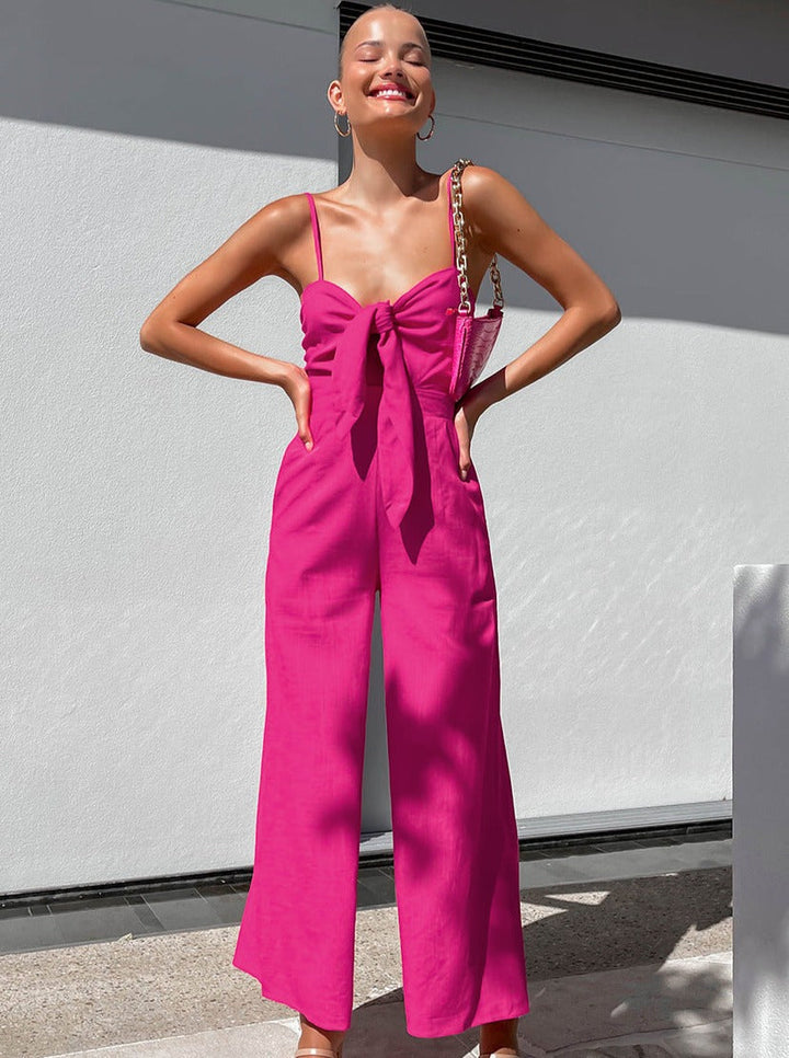 Effen Kleur Mouwloze Riem Jumpsuit voor Vakantie