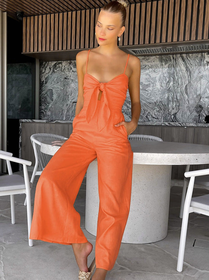 Effen Kleur Mouwloze Riem Jumpsuit voor Vakantie