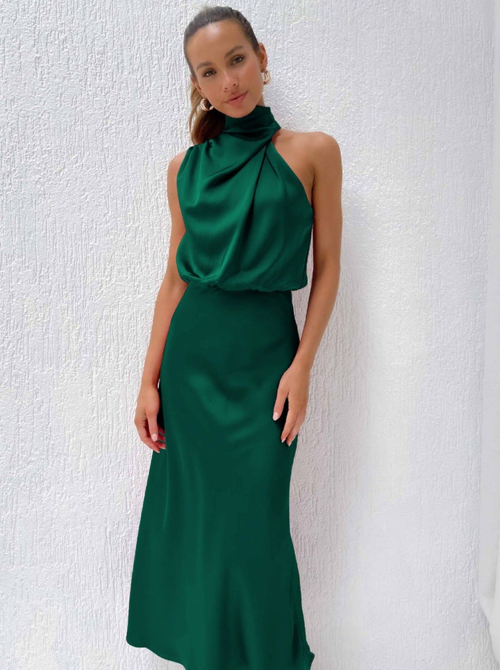 Lucía | Elegante diepgroene halterjurk