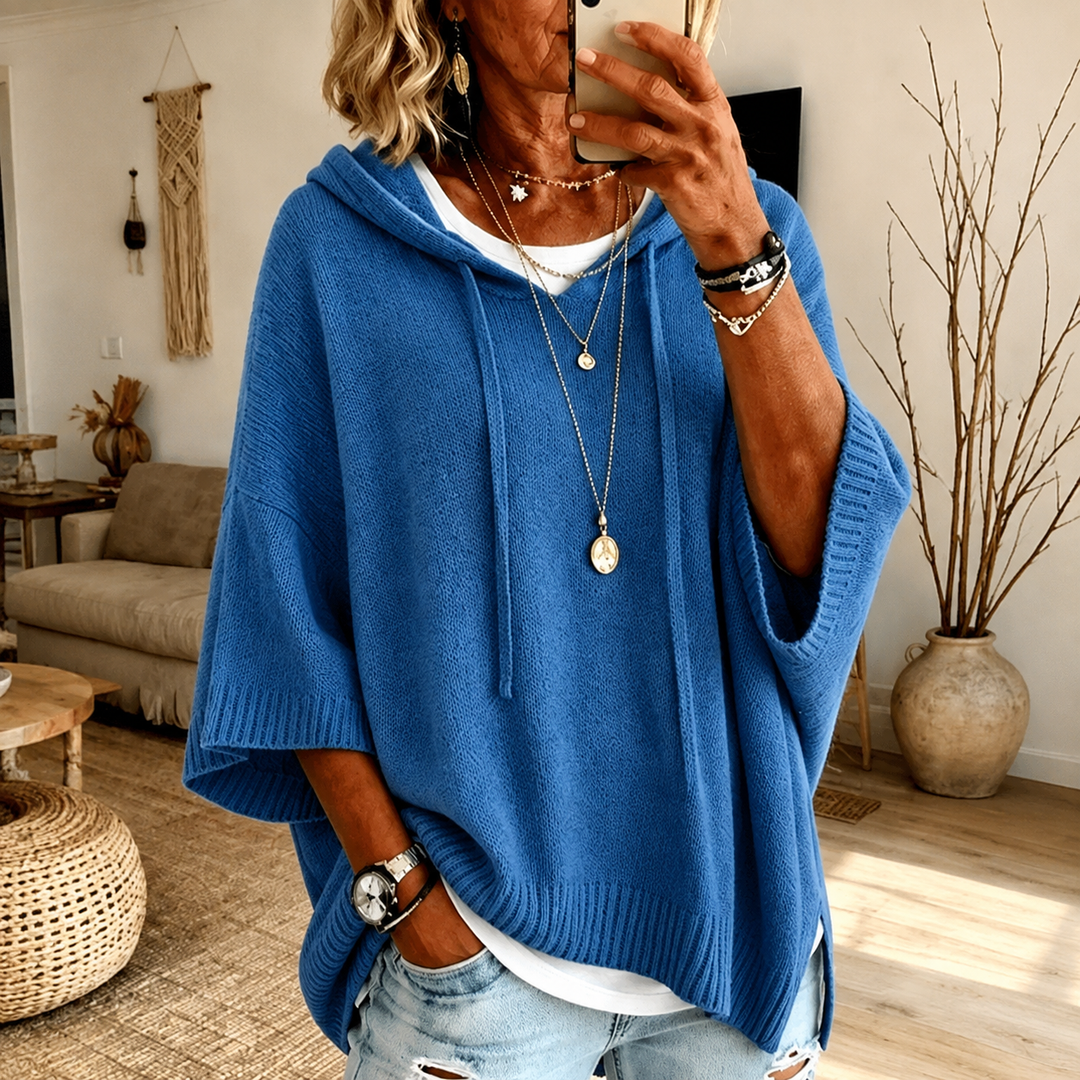 Amelie™ | Elegante Blauwe Poncho met Capuchon