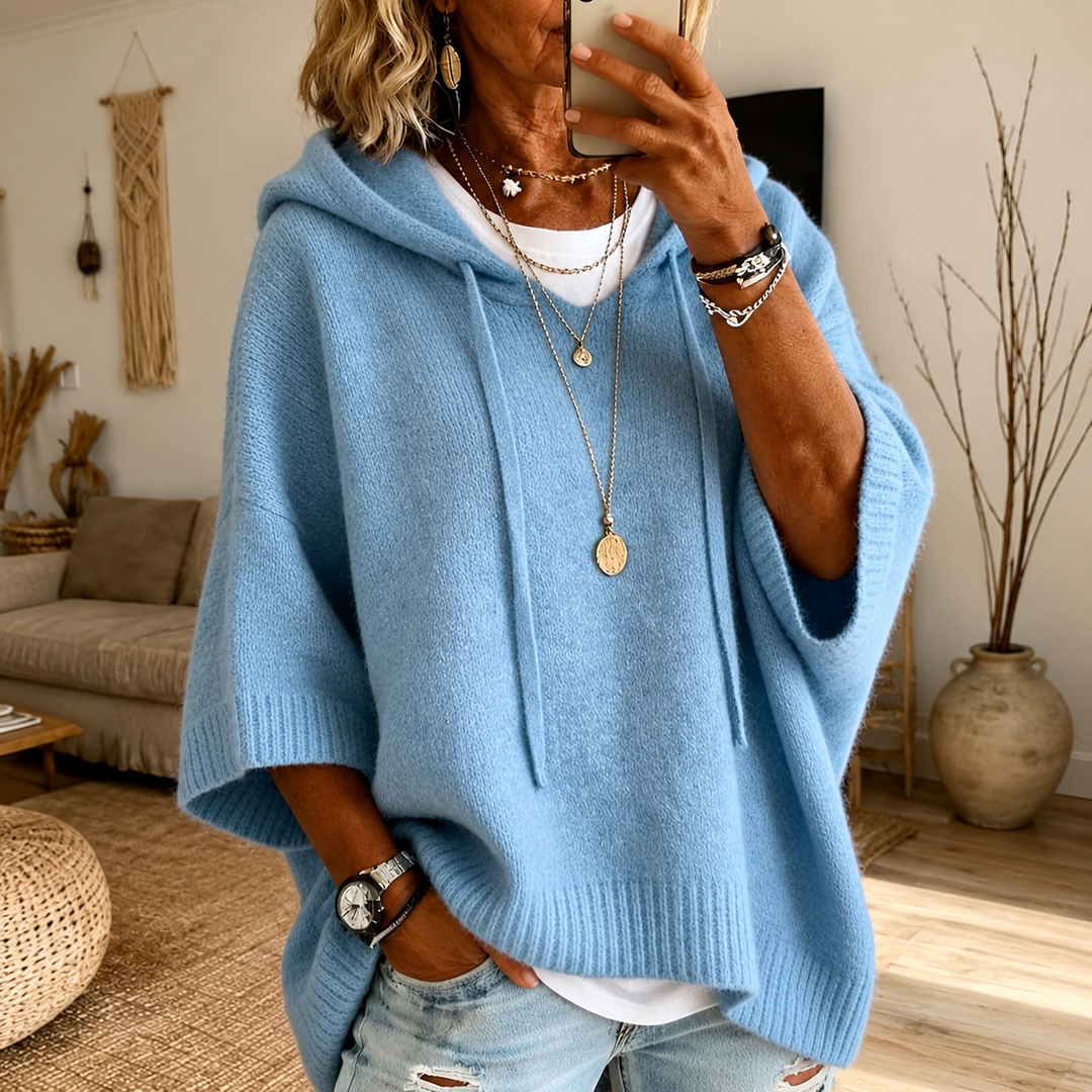 Lea™ | Elegante Hemelsblauwe Poncho met Capuchon