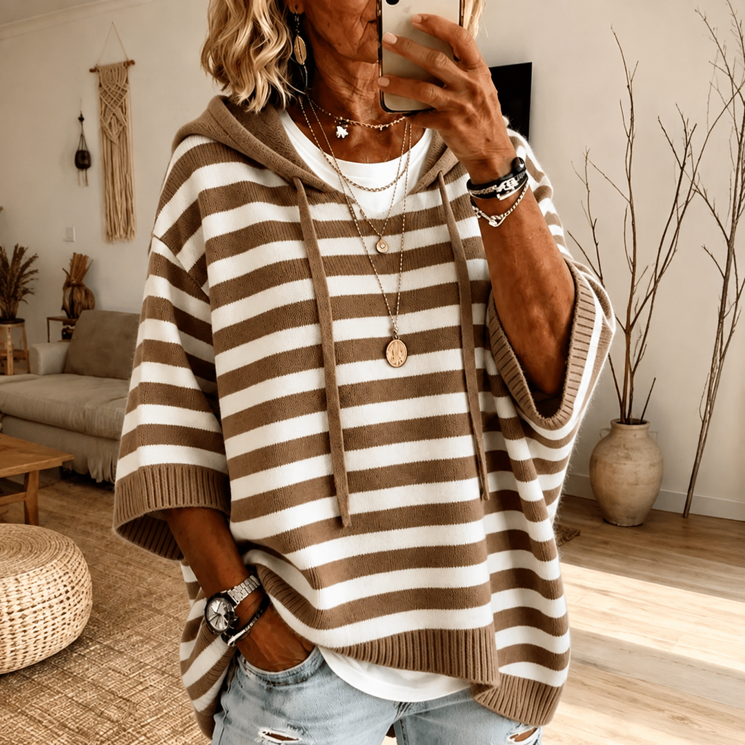 Mathilde™ | Taupekleurige Gestreepte Poncho