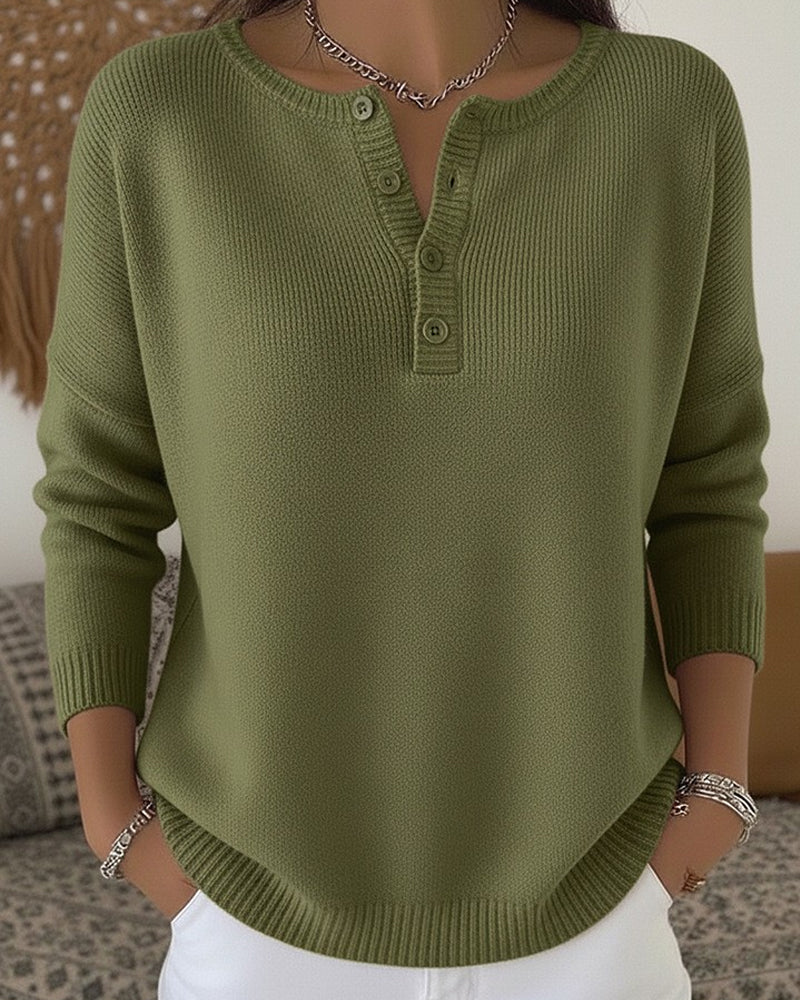Helena™ | Henley Knop-Up Brei Sweater