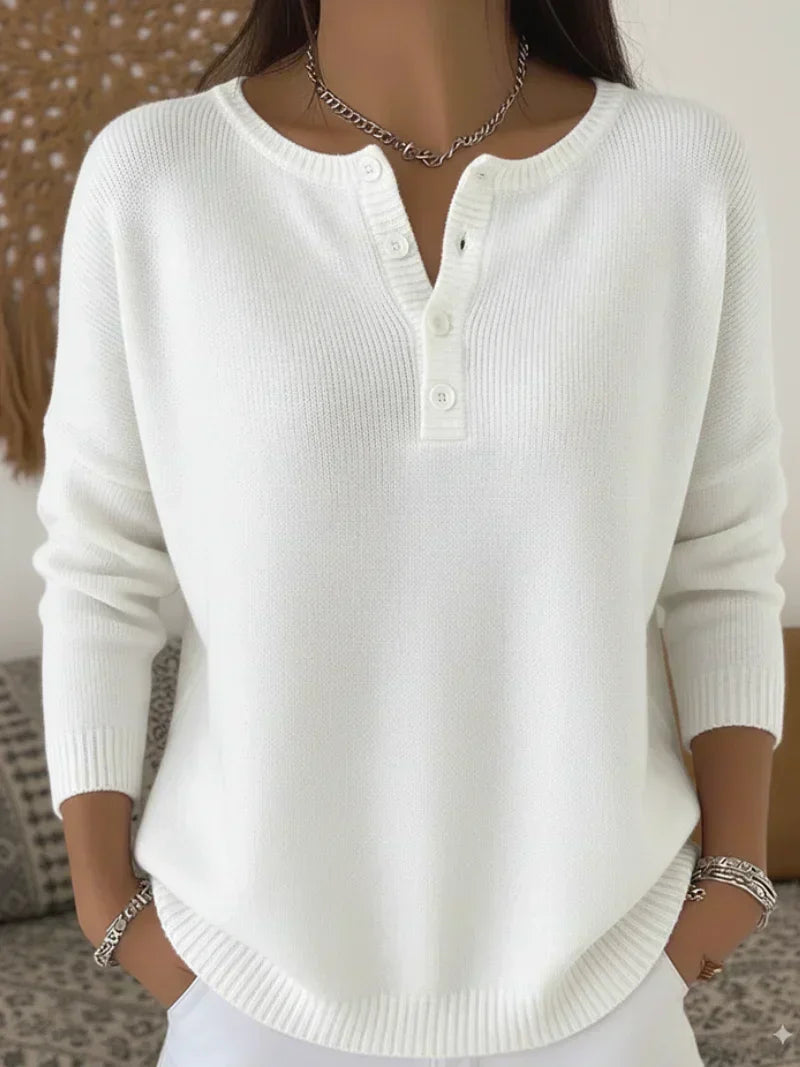 Helena™ | Henley Knop-Up Brei Sweater