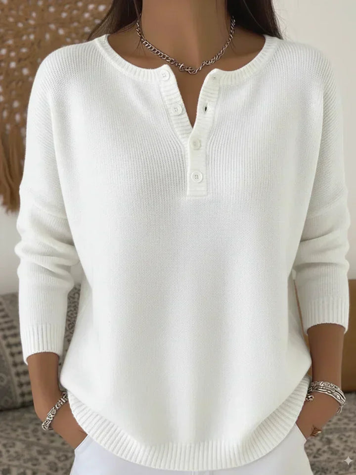 Helena™ | Henley Knop-Up Brei Sweater