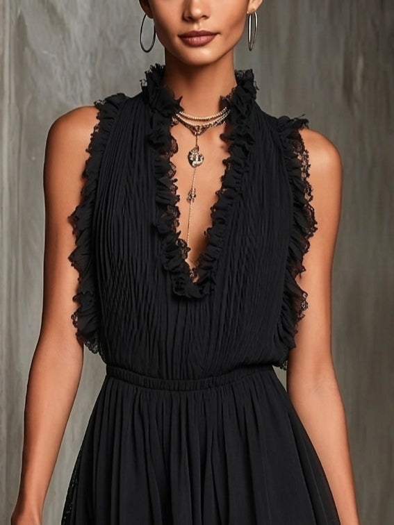 Mélaine | Mini Zwarte Jumpsuit met Volants