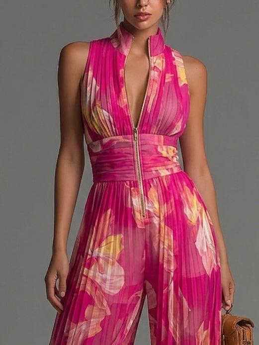 Nicole | Plissé jumpsuit met fuchsia bloemenprint