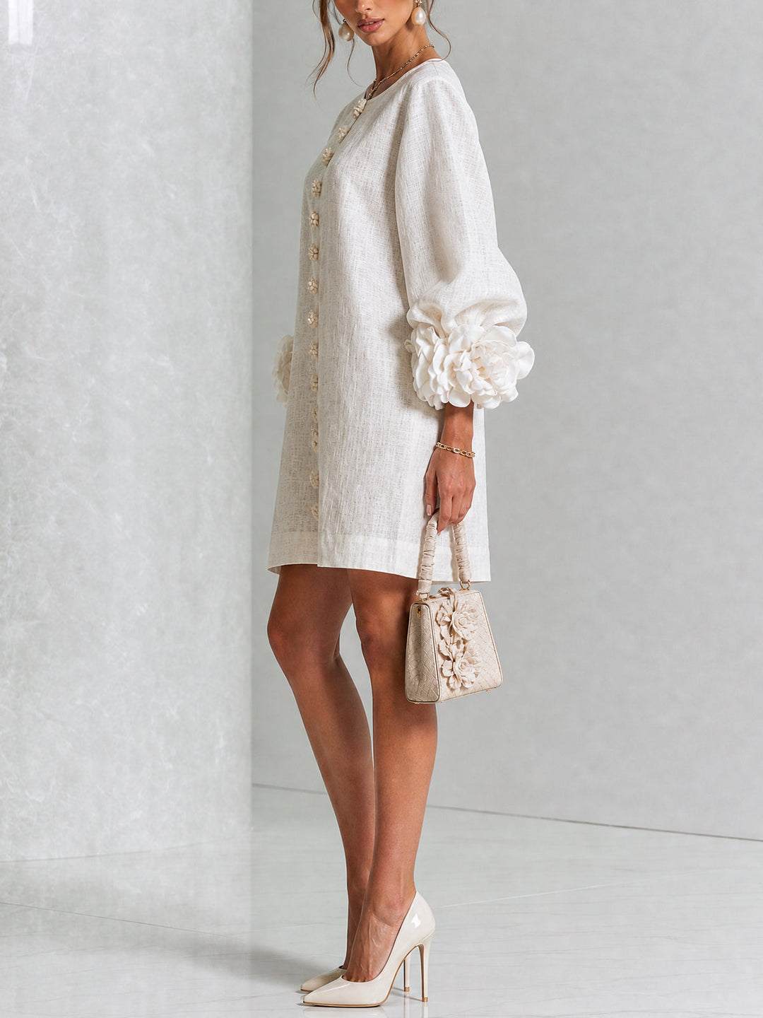 FLORENCE | FLORAL KNOP-JURK MET MINI-LENGTE
