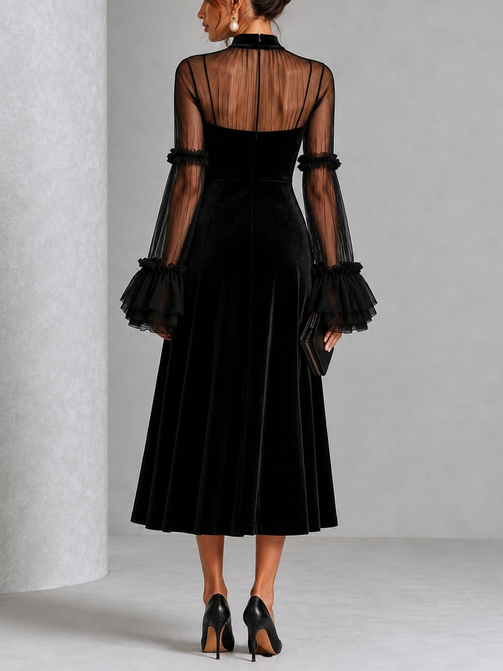 Berenice™ | Elegante Midi-Jurk met Transparante Mouwen