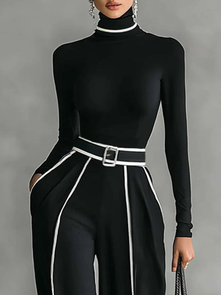 Emma | Elegante tweedelige set met hoge kraag en wijde broek