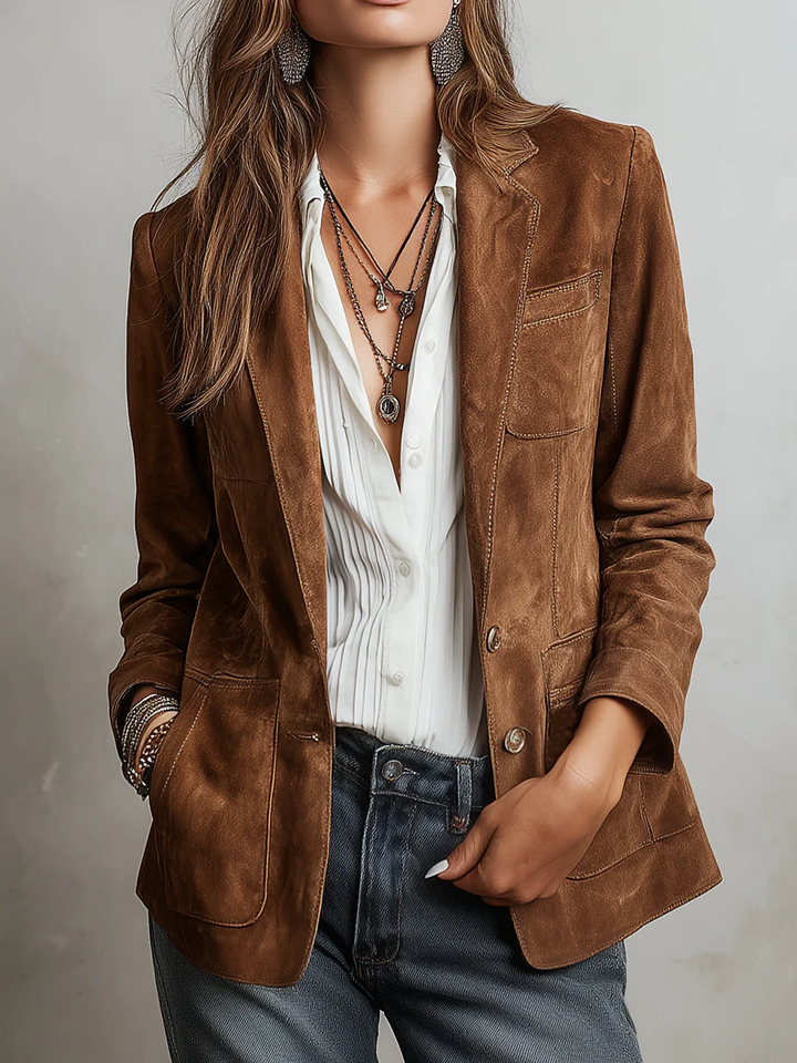 Marcelle | Bruine blazer met contrasterende stiksels