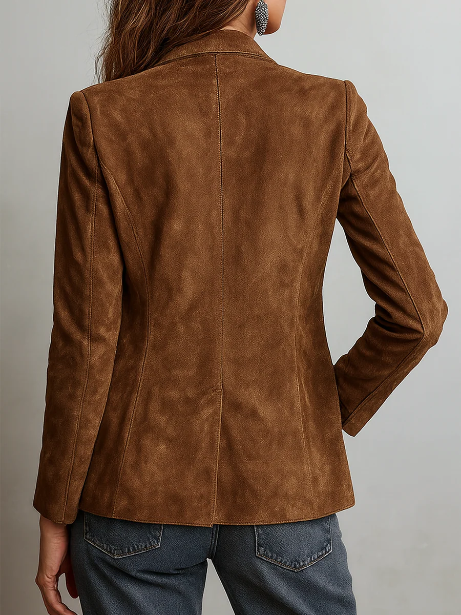 Marcelle | Bruine blazer met contrasterende stiksels