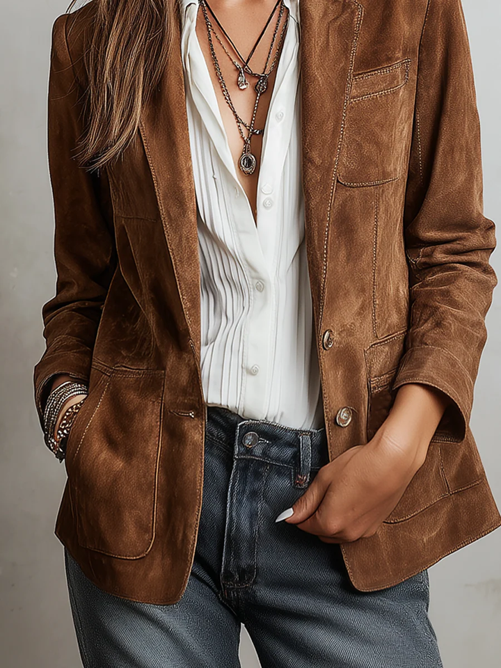 Marcelle | Bruine blazer met contrasterende stiksels