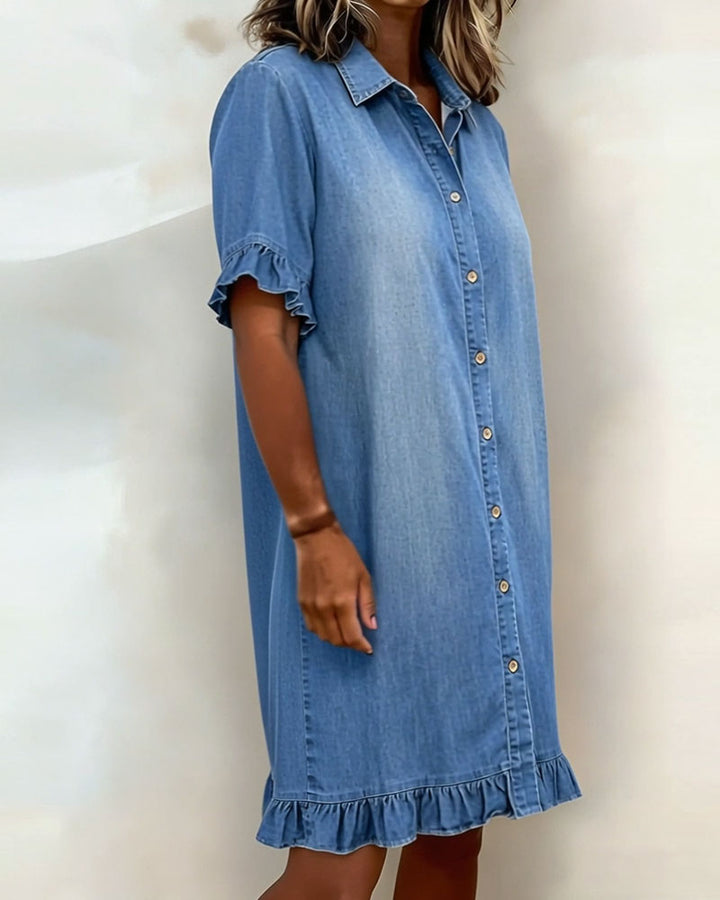 Van Laarhoven® | Comfortabele denim jurk met flatterende rimpeling