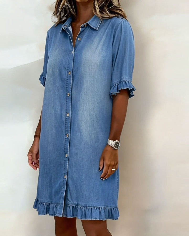 Van Laarhoven® | Comfortabele denim jurk met flatterende rimpeling