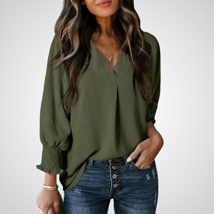 Leila – Klassieke V-hals Tuniek Blouse