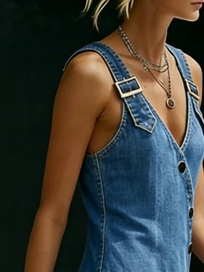 Vera | Lange denim jurk met knopen