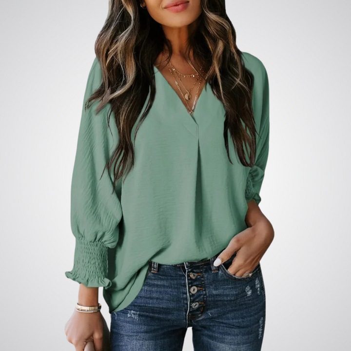 Leila – Klassieke V-hals Tuniek Blouse