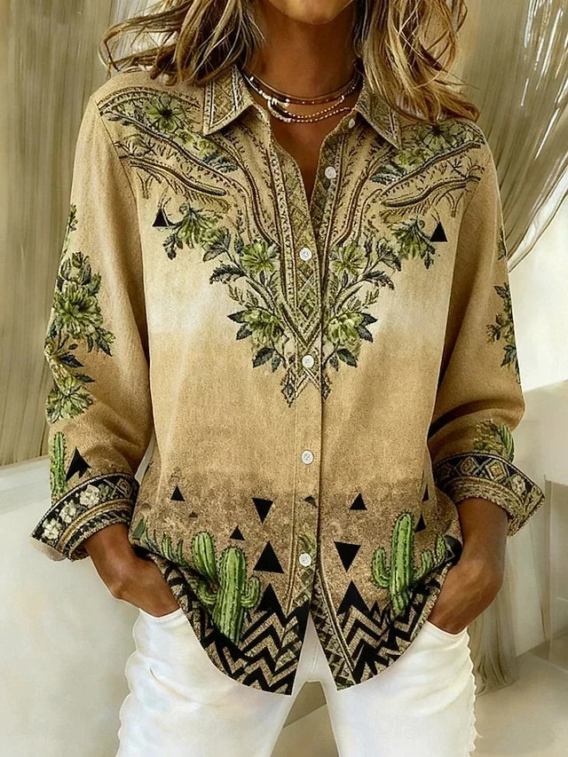 Tucson™ | Vintage Westerse Blouse met Bloemen en Knopen