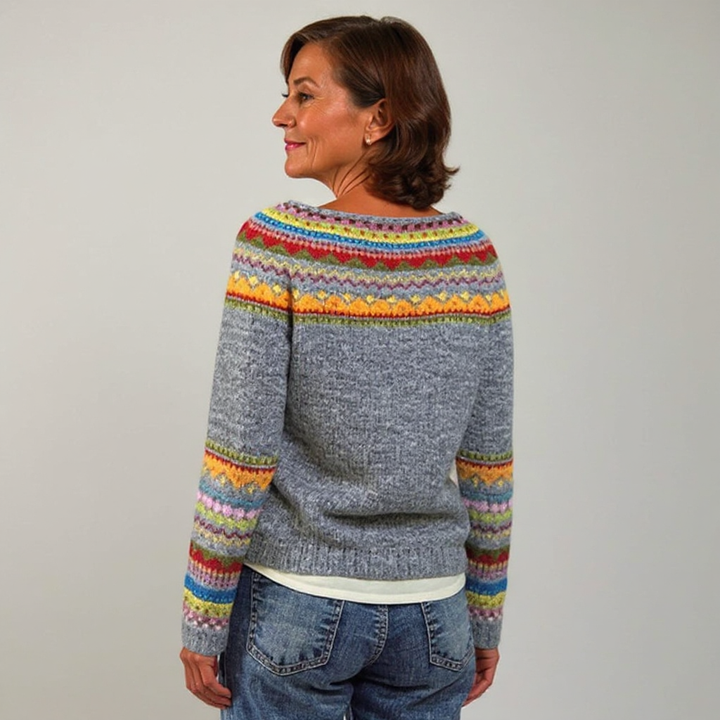 Sylvie | Grijze trui met veelkleurig patroon