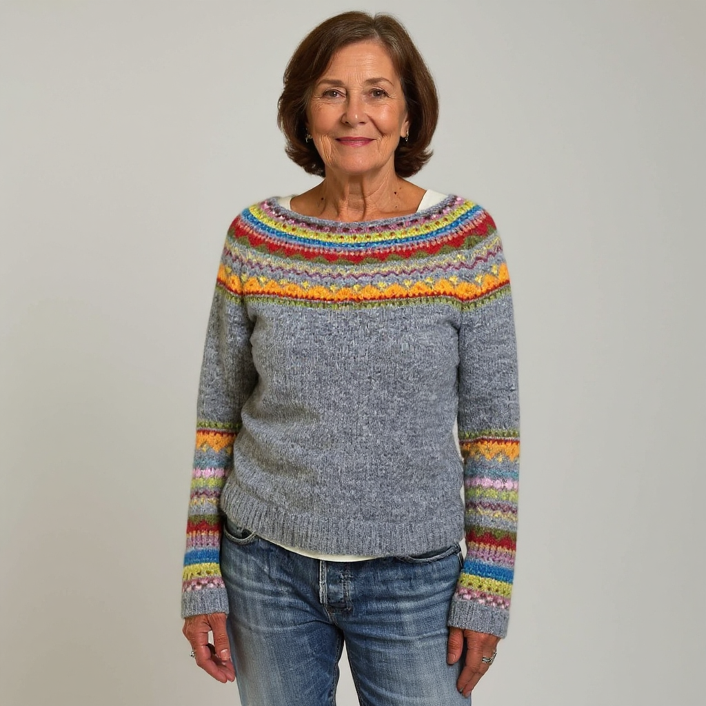 Sylvie | Grijze trui met veelkleurig patroon