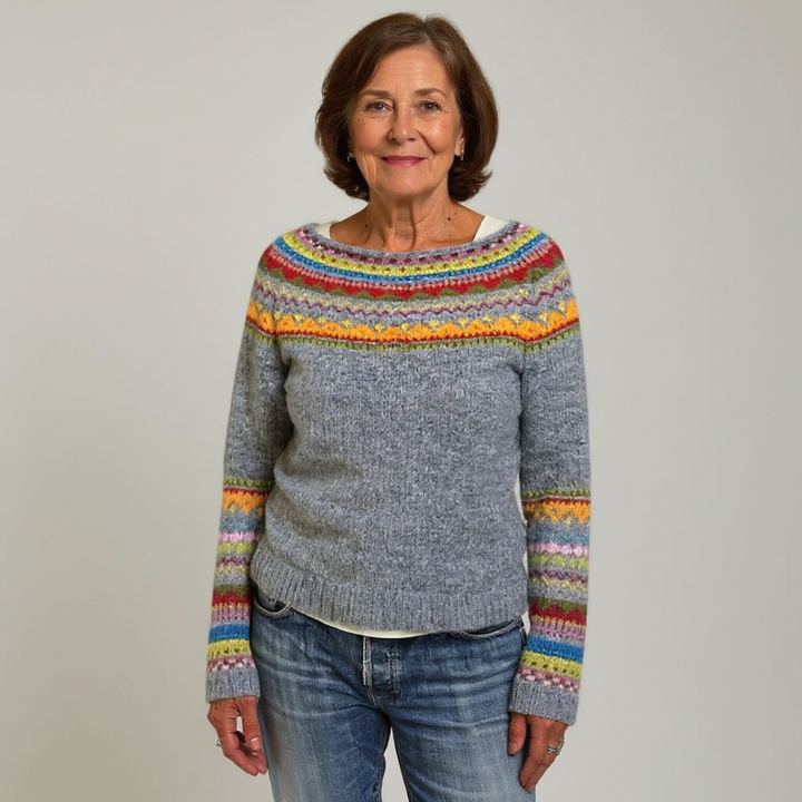 Sylvie | Grijze trui met veelkleurig patroon