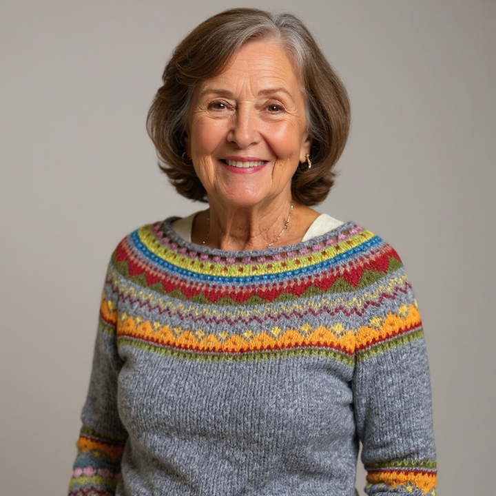 Sylvie | Grijze trui met veelkleurig patroon