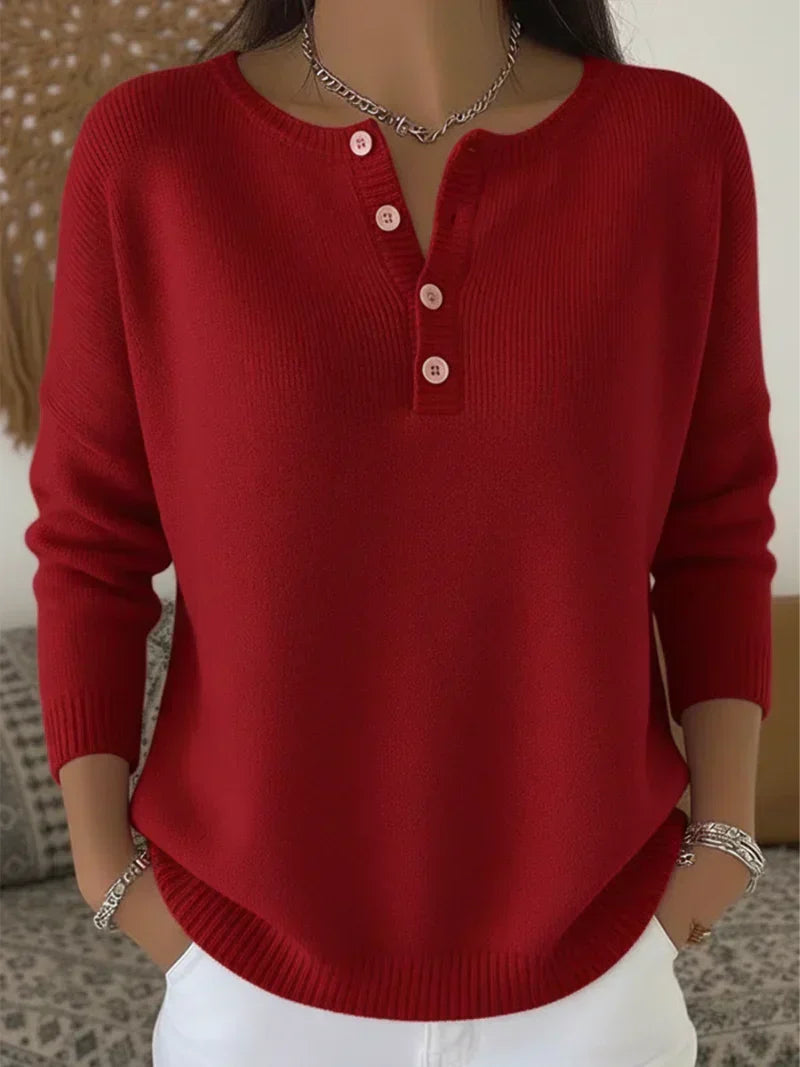 Helena™ | Henley Knop-Up Brei Sweater
