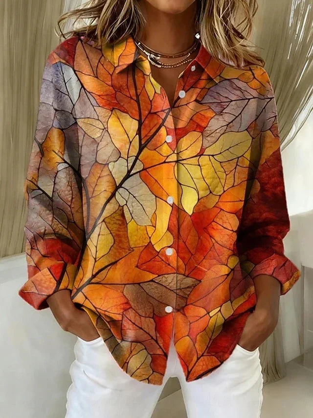Melrose™ | Vintage Blouse met Botanisch Patroon en Knopen