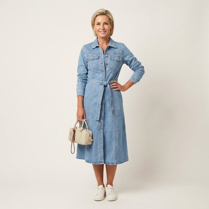 Maribell | Maxi Denim Jurk met Lange Mouwen
