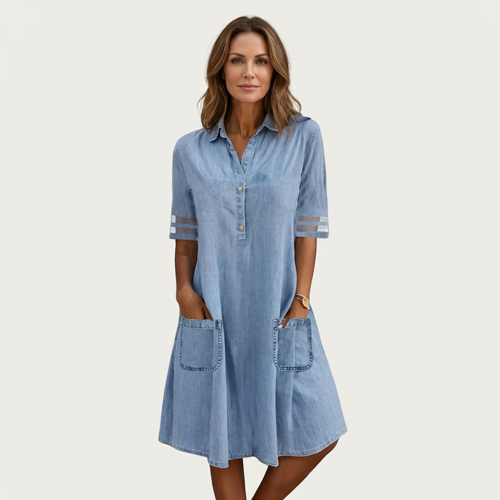 Wonda | Denim Chemise Jurk met Verbleekte Afwerking