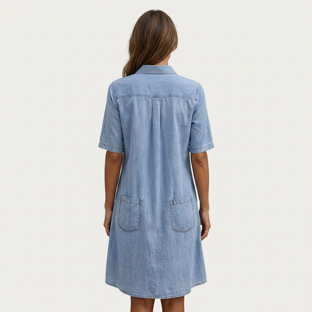 Wonda | Denim Chemise Jurk met Verbleekte Afwerking