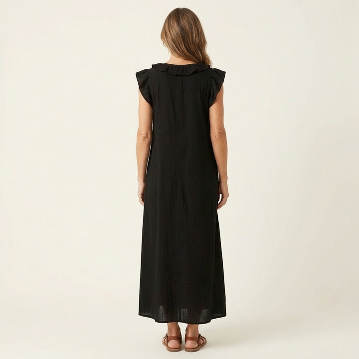 Anouk | Ruffle V-Hals Linnen Maxi Jurk