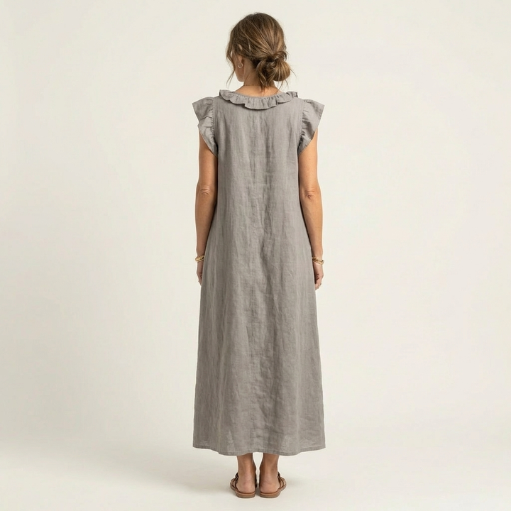 Anouk | Ruffle V-Hals Linnen Maxi Jurk