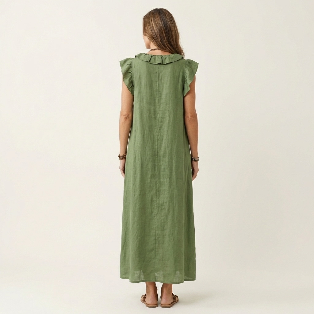 Anouk | Ruffle V-Hals Linnen Maxi Jurk