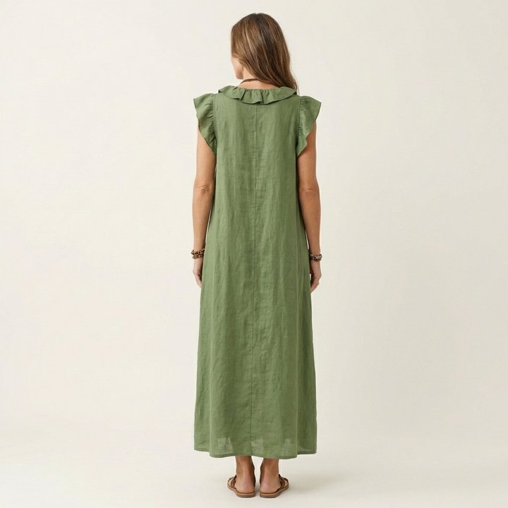 Anouk | Ruffle V-Hals Linnen Maxi Jurk